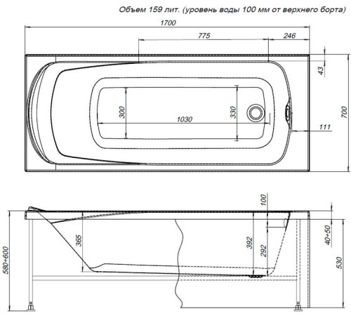 Акриловая ванна Aquanet Roma 170x70