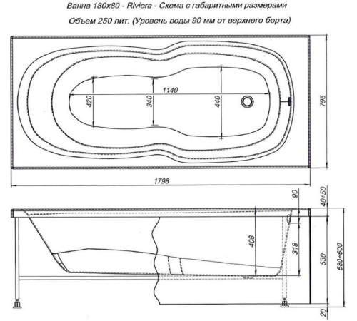 Акриловая ванна Aquanet Riviera 180x80