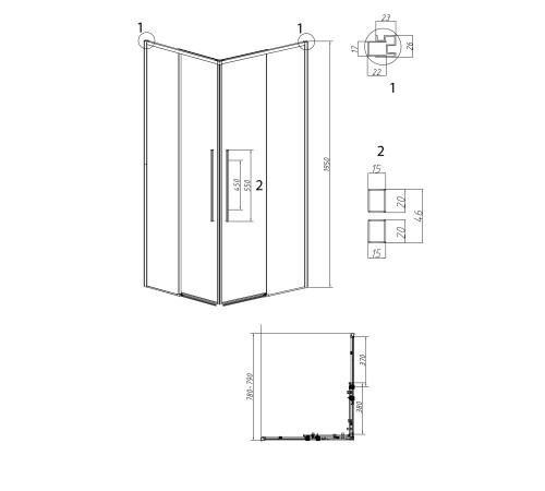 1/2 душевого ограждения Grossman Galaxy 1/2.K33.01.80.10.02 (80х195) правая,хром,стекло шиншилла