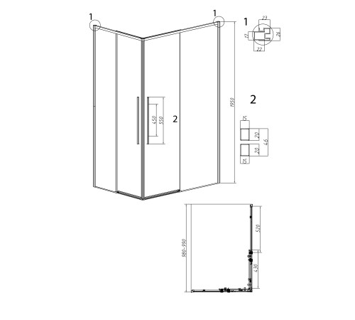1/2 душевого ограждения Grossman Galaxy 1/2.K33.01.10.21.02 (100х195) черный матовый,стекло шиншилла