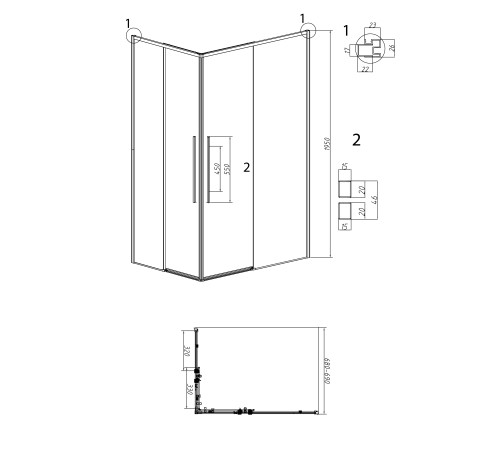 1/2 душевого ограждения Grossman Galaxy 1/2.K33.01.70.21.10 (70х195) черный матовый,стекло тонированное