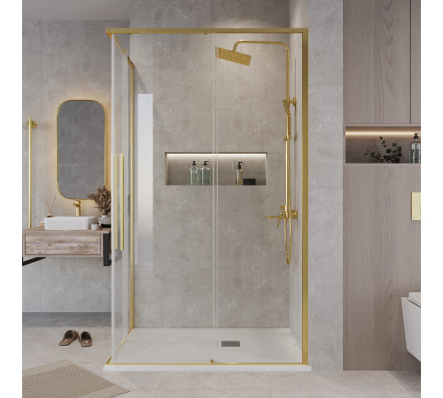 Душевое ограждение Grossman Galaxy 1/2.K33.01.10.32.00-1/2.K33.01.70.32.00 (100х70х195) раздвижная,золото сатин,стекло прозрачное