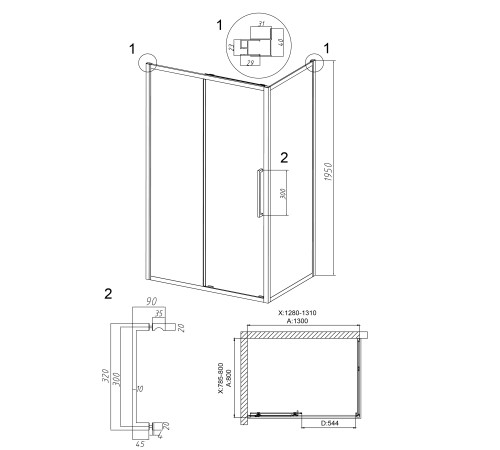 Душевое ограждение Grossman Cosmo 100.K33.02.130.10.02-200.K33.02.80.10.02 (130х80х195) раздвижная(левая),хром,стекло шиншилла