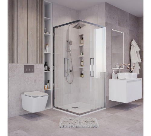Душевое ограждение Grossman Cosmo 300.K33.02.8080.10.00 (80х80х195) квадрат,раздвижная,хром,стекло прозрачное
