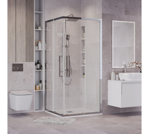 Душевое ограждение Grossman Cosmo 300.K33.02.8080.10.00 (80х80х195) квадрат,раздвижная,хром,стекло прозрачное
