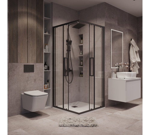 Душевое ограждение Grossman Cosmo 300.K33.02.9090.21.00 (90х90х195) квадрат,раздвижная,черный матовый,стекло прозрачное