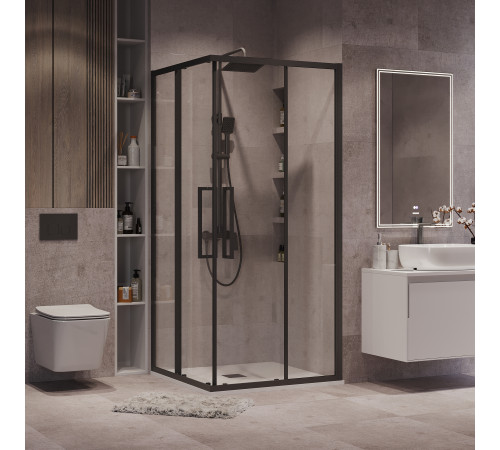 Душевое ограждение Grossman Cosmo 300.K33.02.9090.21.00 (90х90х195) квадрат,раздвижная,черный матовый,стекло прозрачное