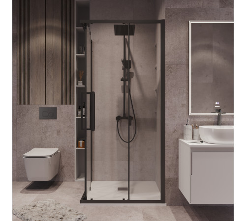 Душевое ограждение Grossman Cosmo 300.K33.02.9090.21.00 (90х90х195) квадрат,раздвижная,черный матовый,стекло прозрачное