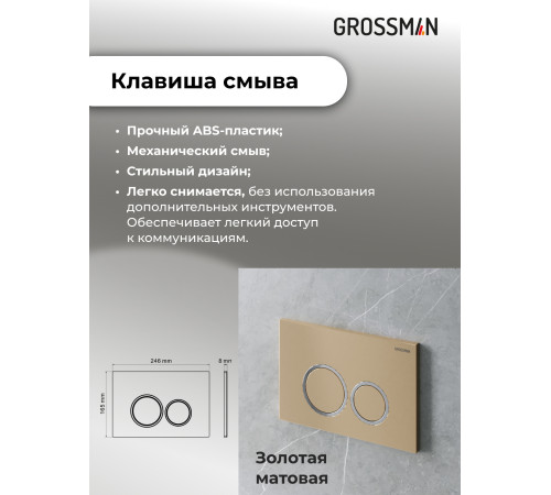 Комплект 3 в 1: Grossman инсталляция 900.K31.01.000+клавиша 700.K31.01.310.310 золото матовый+унитаз GR-4411S