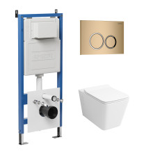 Комплект 3 в 1: Grossman инсталляция 900.K31.01.000+клавиша 700.K31.01.310.310 золото матовый+унитаз GR-4414S