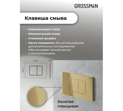 Комплект 2 в 1: Grossman инсталляция Classic 900.K31.01.000+клавиша смыва 700.K31.04.30M.30M золото глянцевый