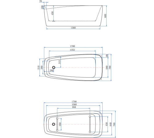 Акриловая ванна Aquanet Family Trend 170x78 90778-GW-MB
