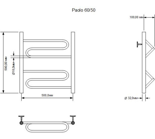 Полотенцесушитель водяной Aquanet Paolo 600x500, хром