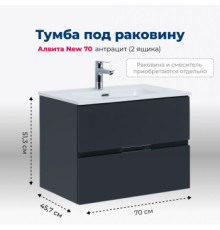 Тумба под раковину Aquanet Алвита New 70 2 ящика, антрацит